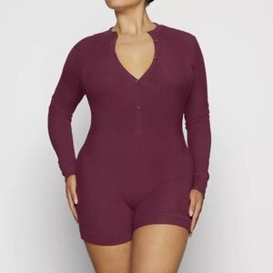 SKIMS Soft Lounge ribbed stretch-jersey playsuit large wine romper